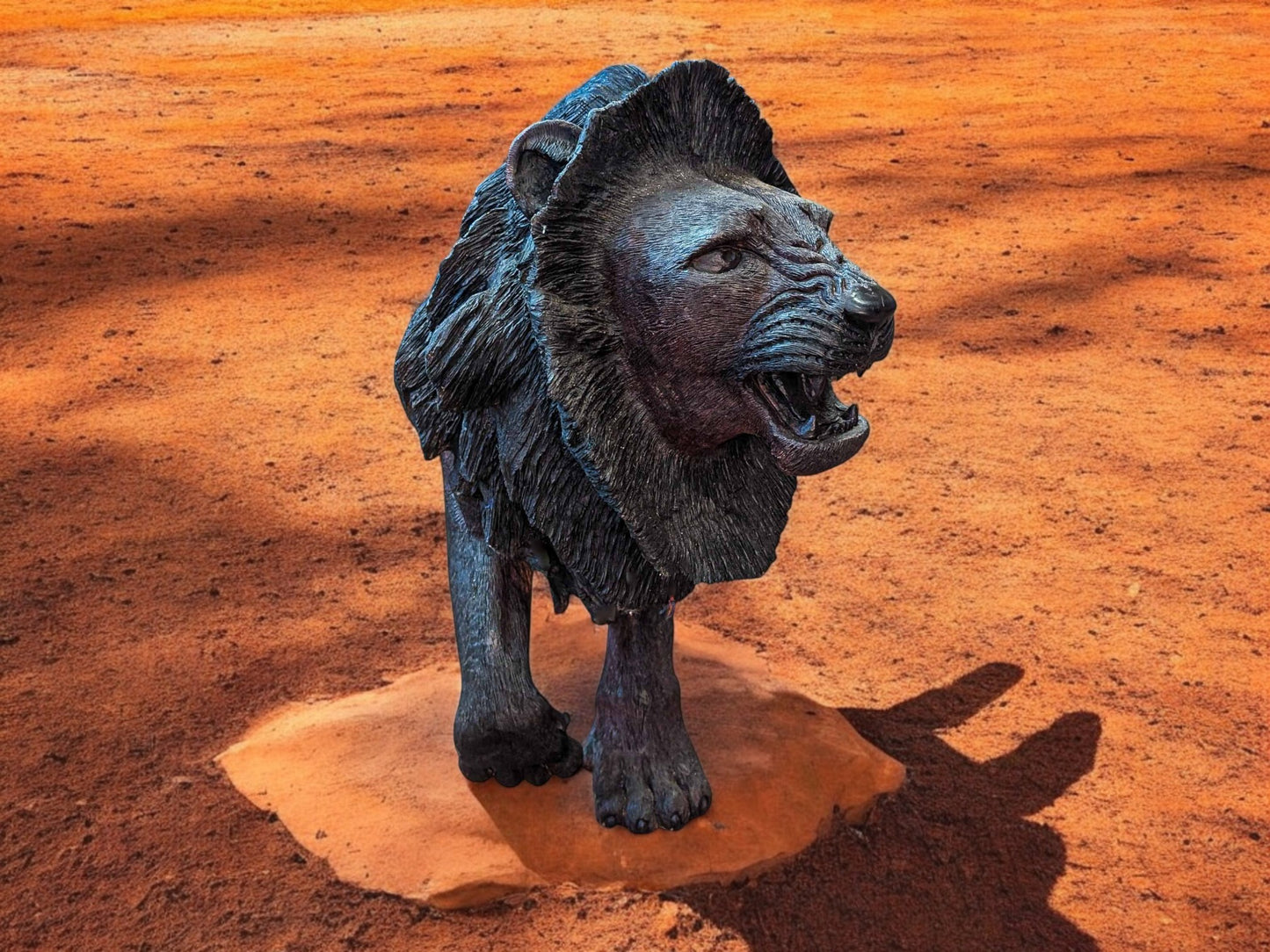 Hand-Carved 39" Ironwood Lion Sculpture