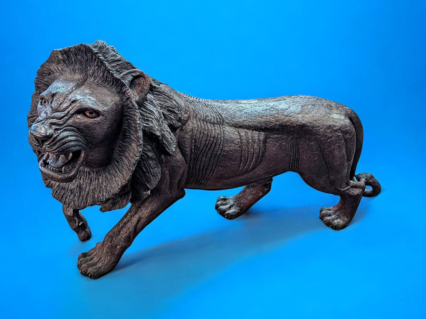 Hand-Carved 39" Ironwood Lion Sculpture