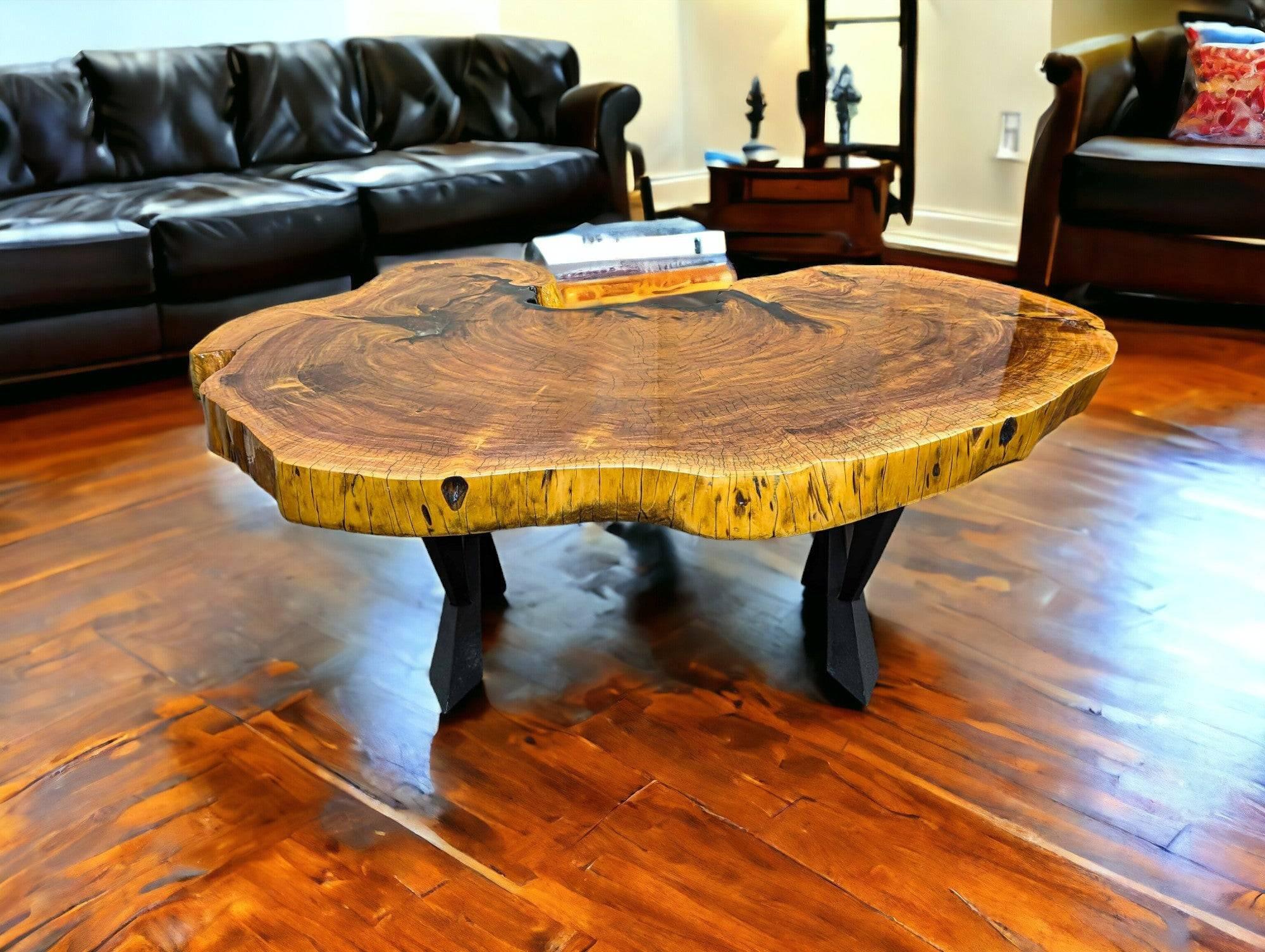 Exotic African Live Edge Brown Ivory Coffee Table (52" x 34")