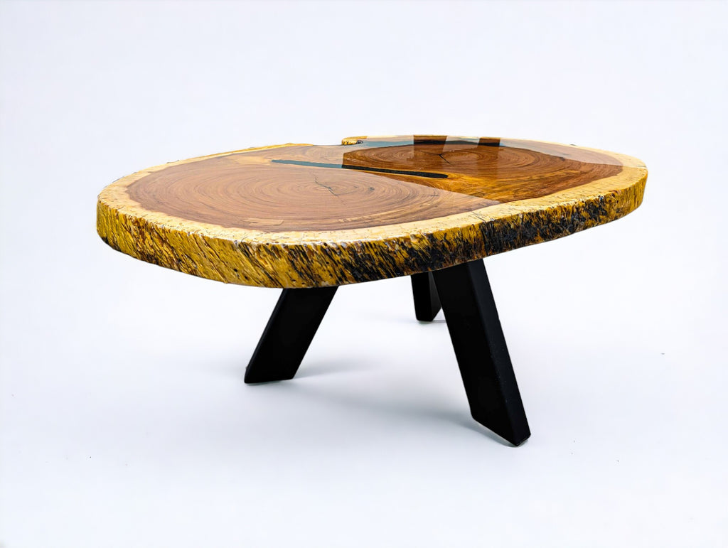 Round Exotic Red Ivory Live Edge Coffee Table (45" x 32")