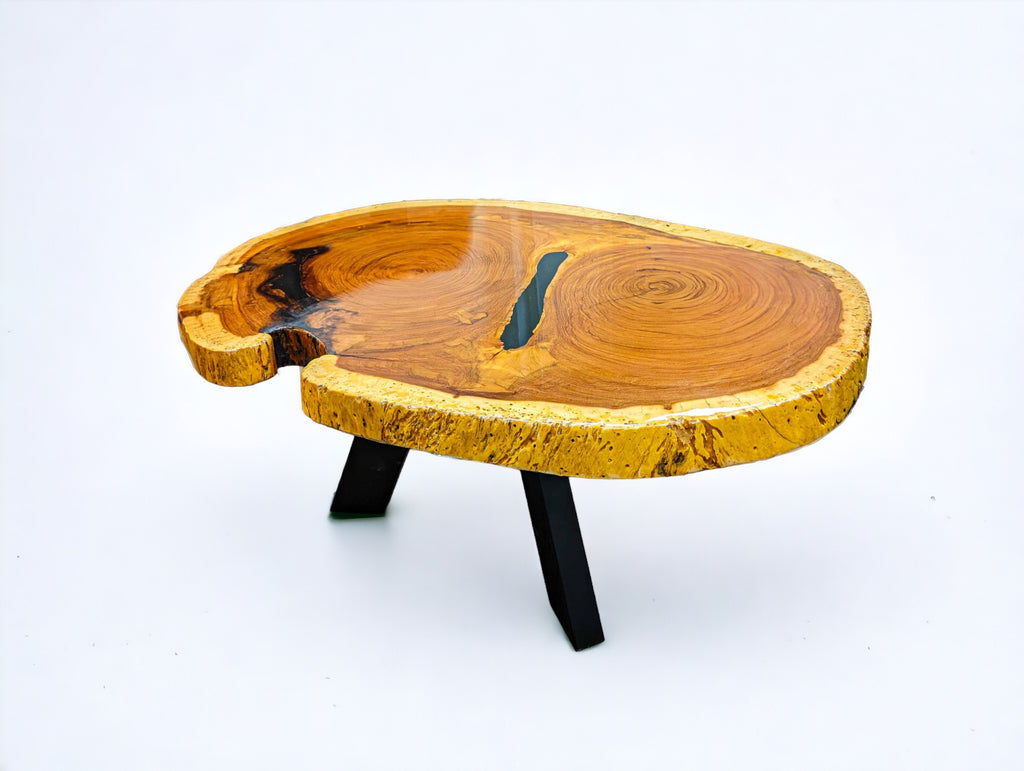 Round Exotic Red Ivory Live Edge Coffee Table (45" x 32")