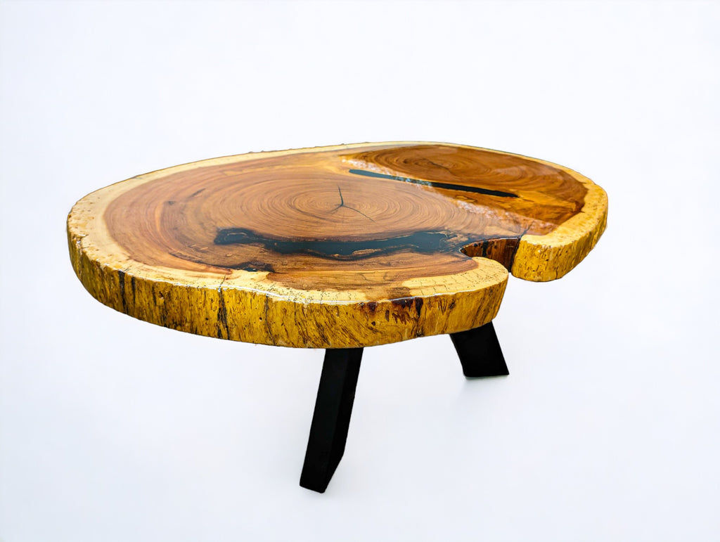 Round Exotic Red Ivory Live Edge Coffee Table (45" x 32")
