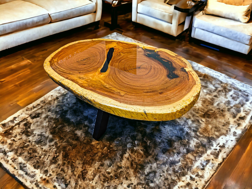 Round Exotic Red Ivory Live Edge Coffee Table (45" x 32")