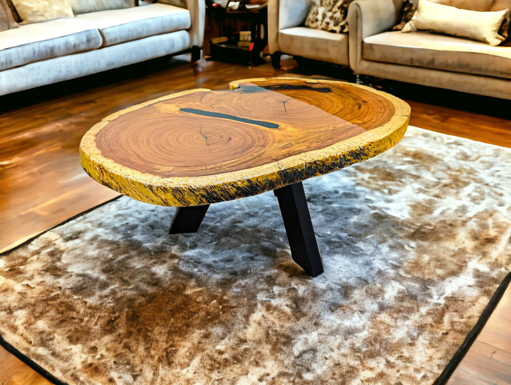 Round Exotic Red Ivory Live Edge Coffee Table (45" x 32")