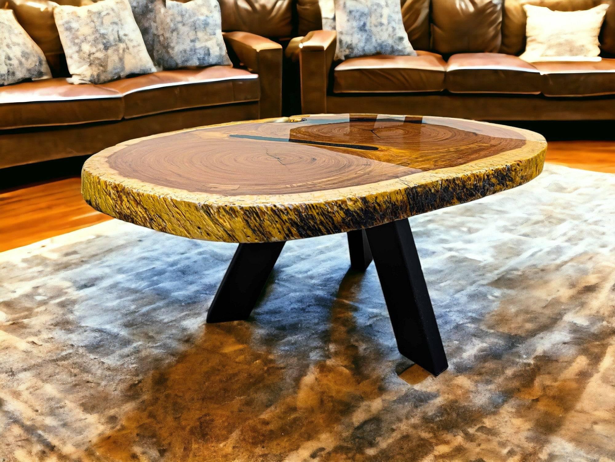 Round Exotic Aged Red Ivory (Brown Ivory) Live Edge Coffee Table (45" x 32")