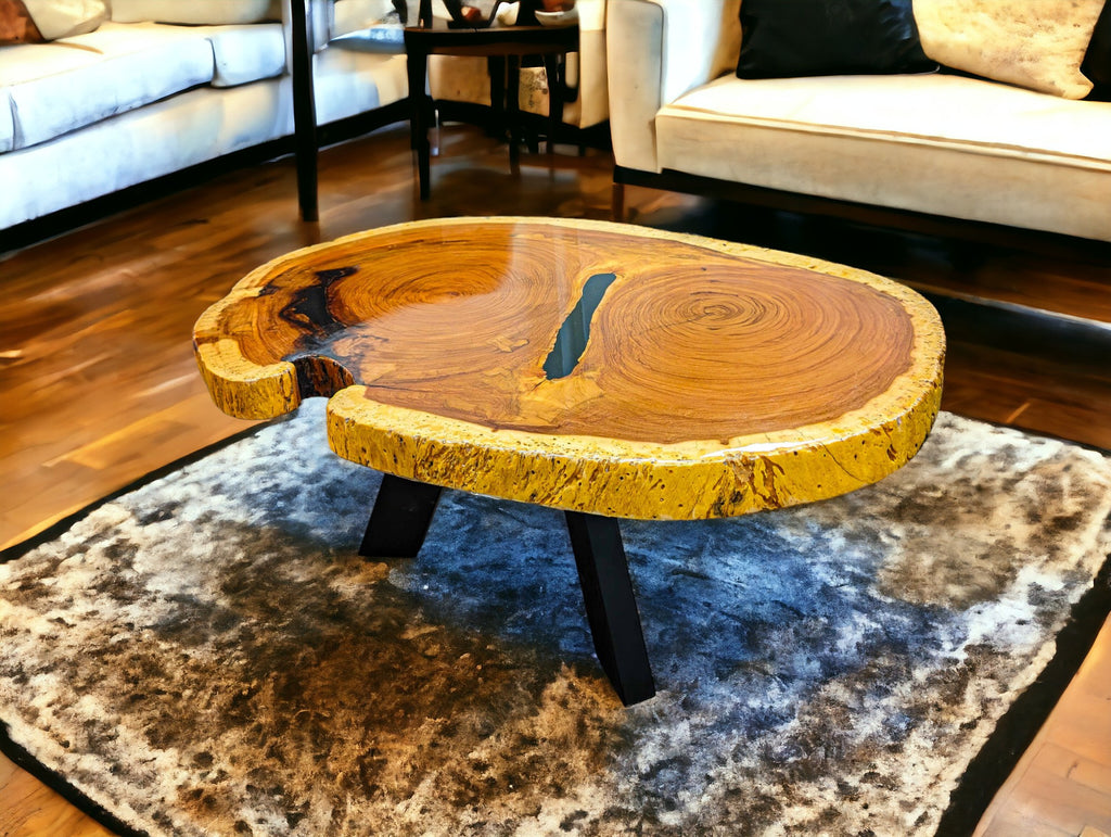 Round Exotic Red Ivory Live Edge Coffee Table (45" x 32")