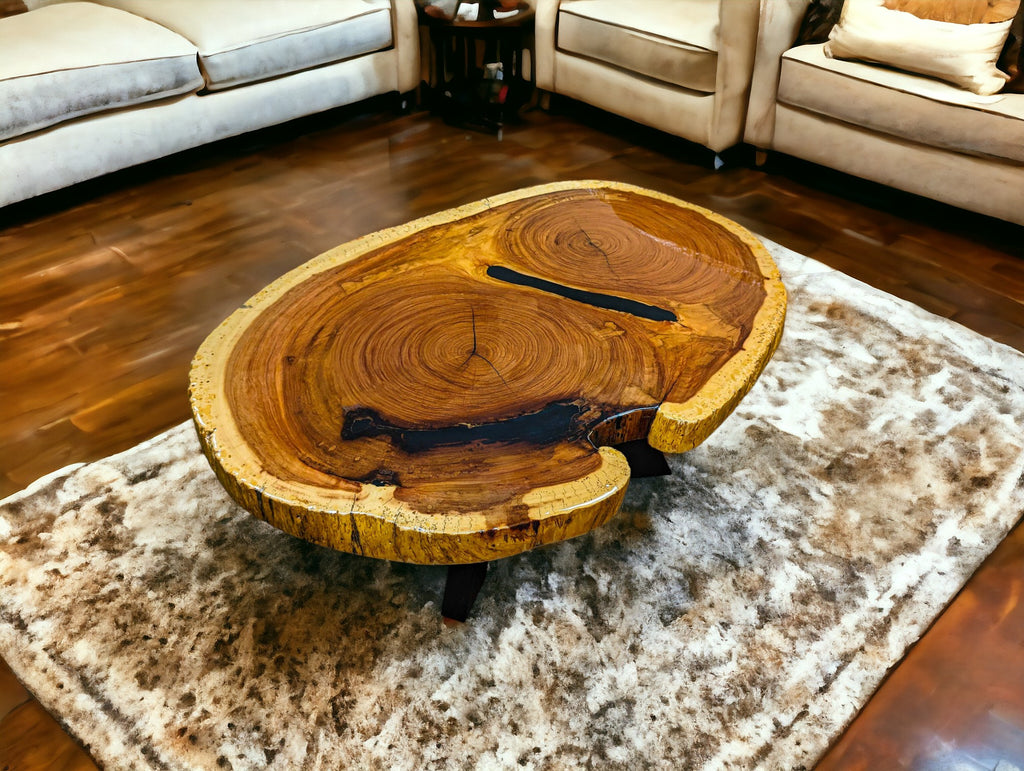 Round Exotic Red Ivory Live Edge Coffee Table (45" x 32")