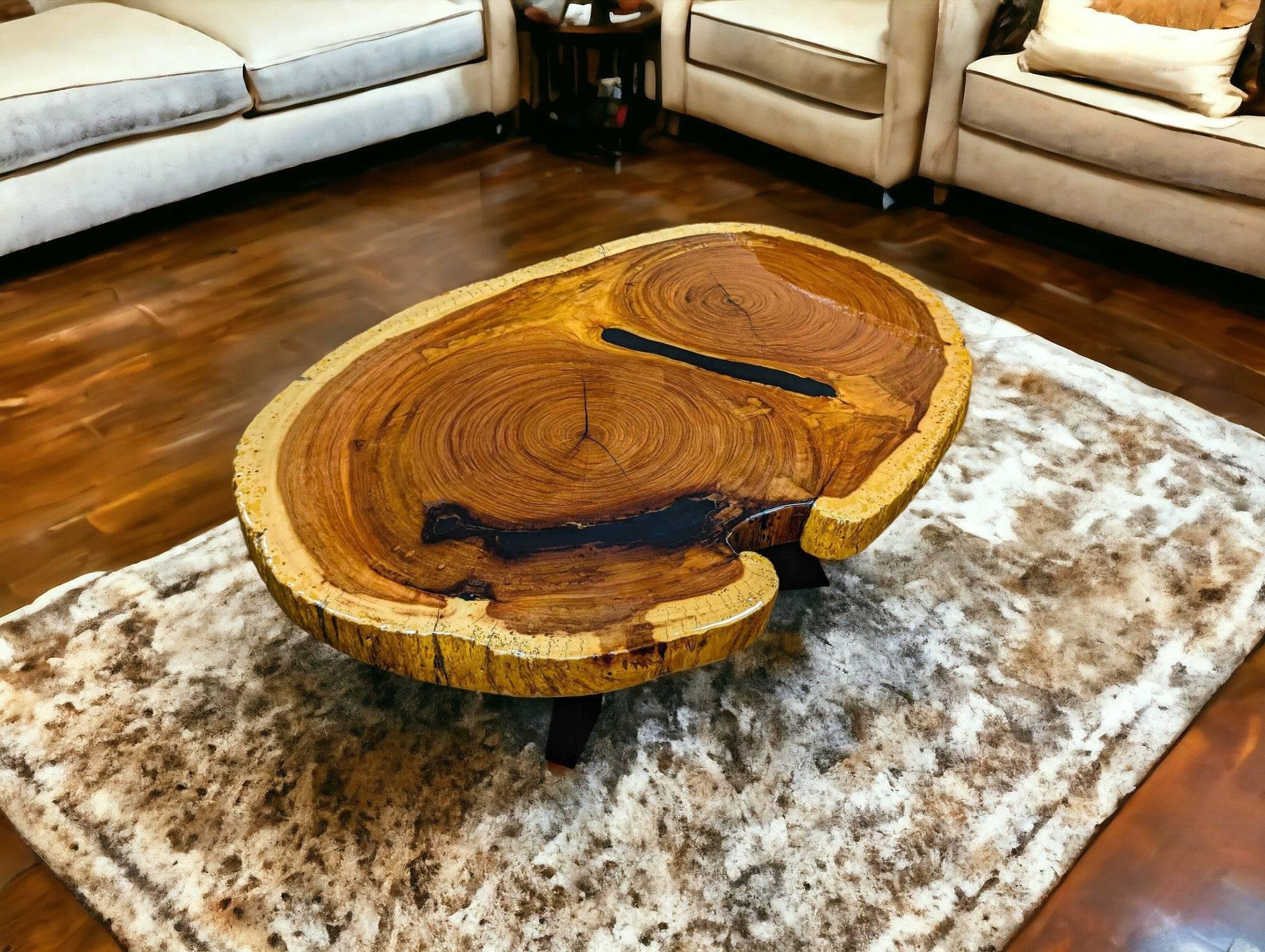 Round Exotic Aged Red Ivory (Brown Ivory) Live Edge Coffee Table (45" x 32")