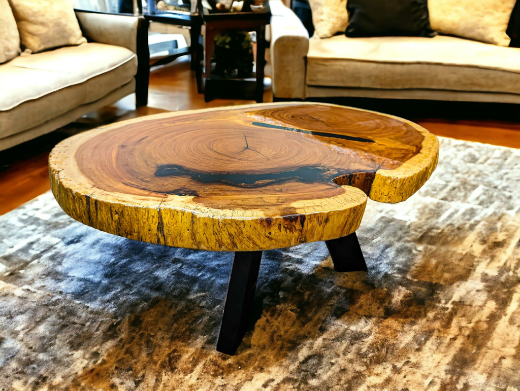 Round Exotic Red Ivory Live Edge Coffee Table (45" x 32")