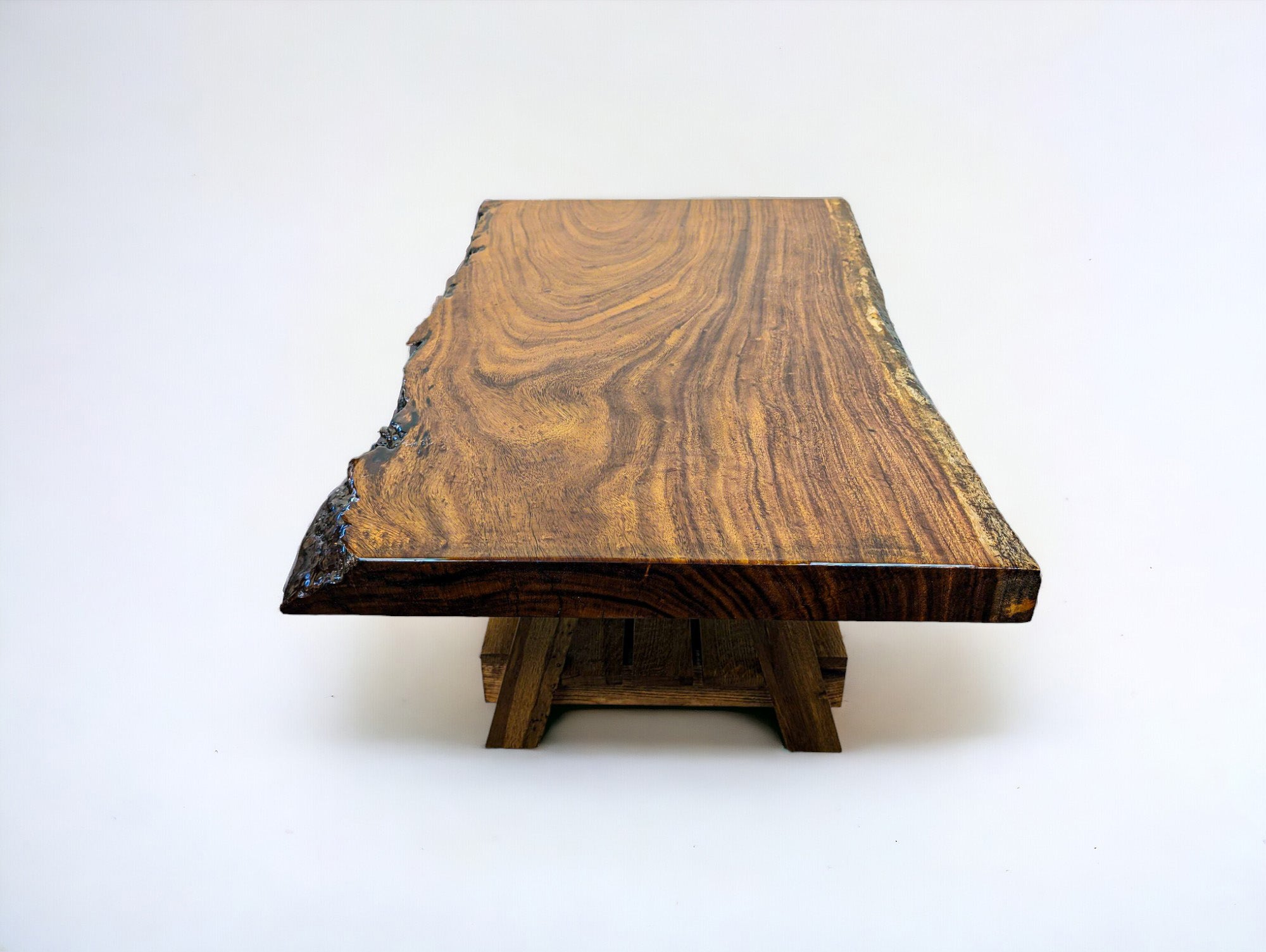 Handcrafted African Sand Teak Coffee Table (L51" x W31") with Live Edge and "Picnic" Styled Legs