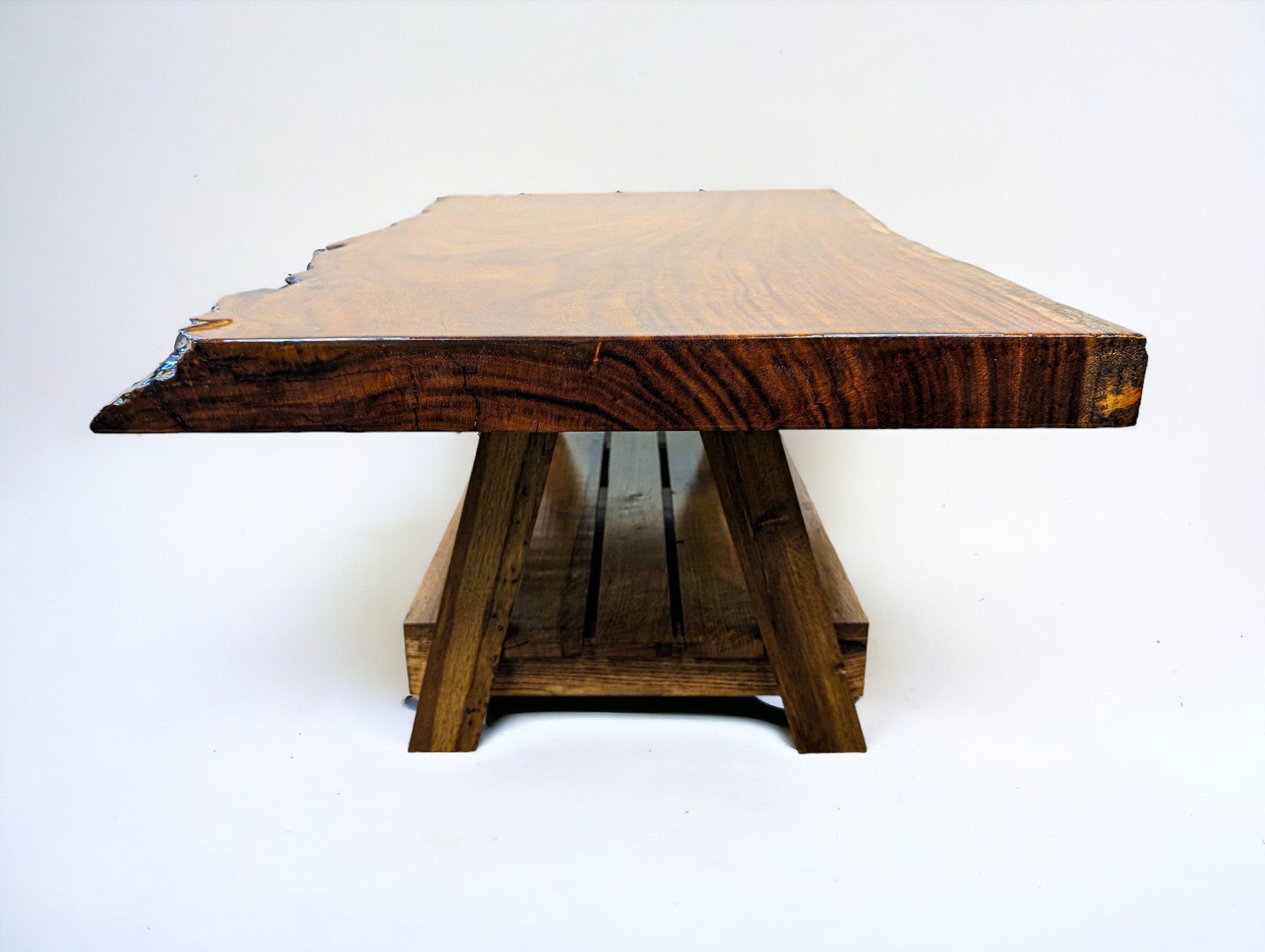 Handcrafted African Sand Teak Coffee Table (L51" x W31") with Live Edge and "Picnic" Styled Legs