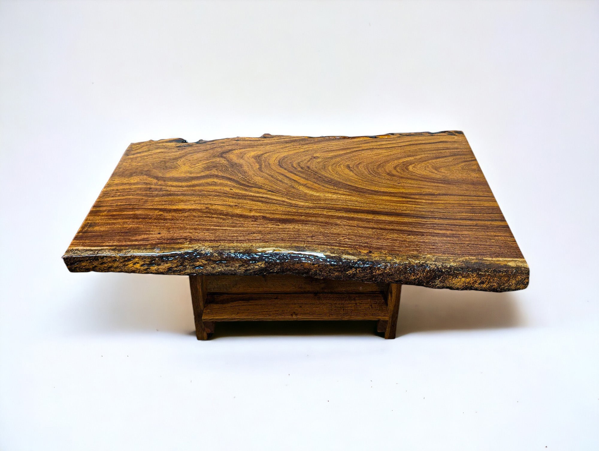 Handcrafted African Sand Teak Coffee Table (L51" x W31") with Live Edge and "Picnic" Styled Legs