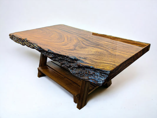 Handcrafted African Sand Teak Coffee Table (L51" x W31") with Live Edge and "Picnic" Styled Legs
