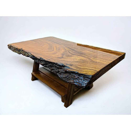 Handcrafted African Sand Teak Coffee Table (L51" x W31") with Live Edge and "Picnic" Styled Legs