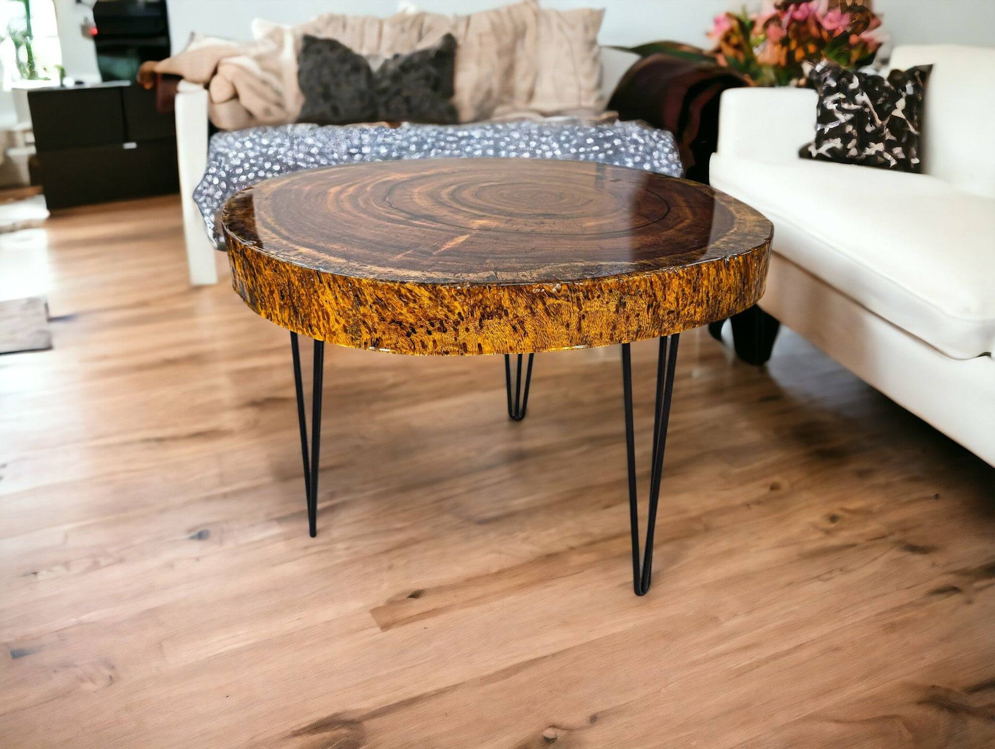 Unique African Live Edge Round Coffee Table (30" x 30")