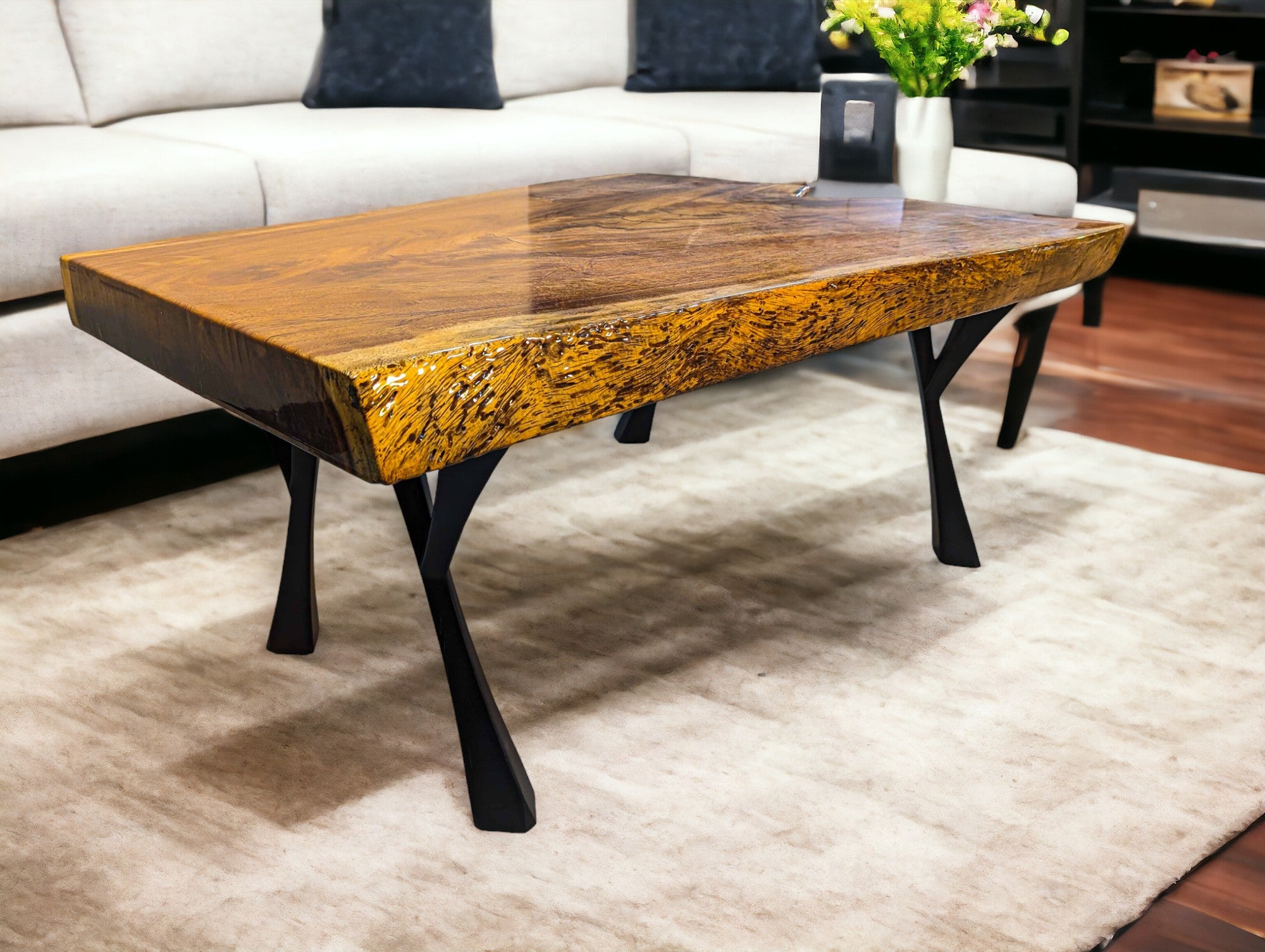 African Live Edge "Y" Shaped Mahogany Coffee Table (W37" x L46.5")